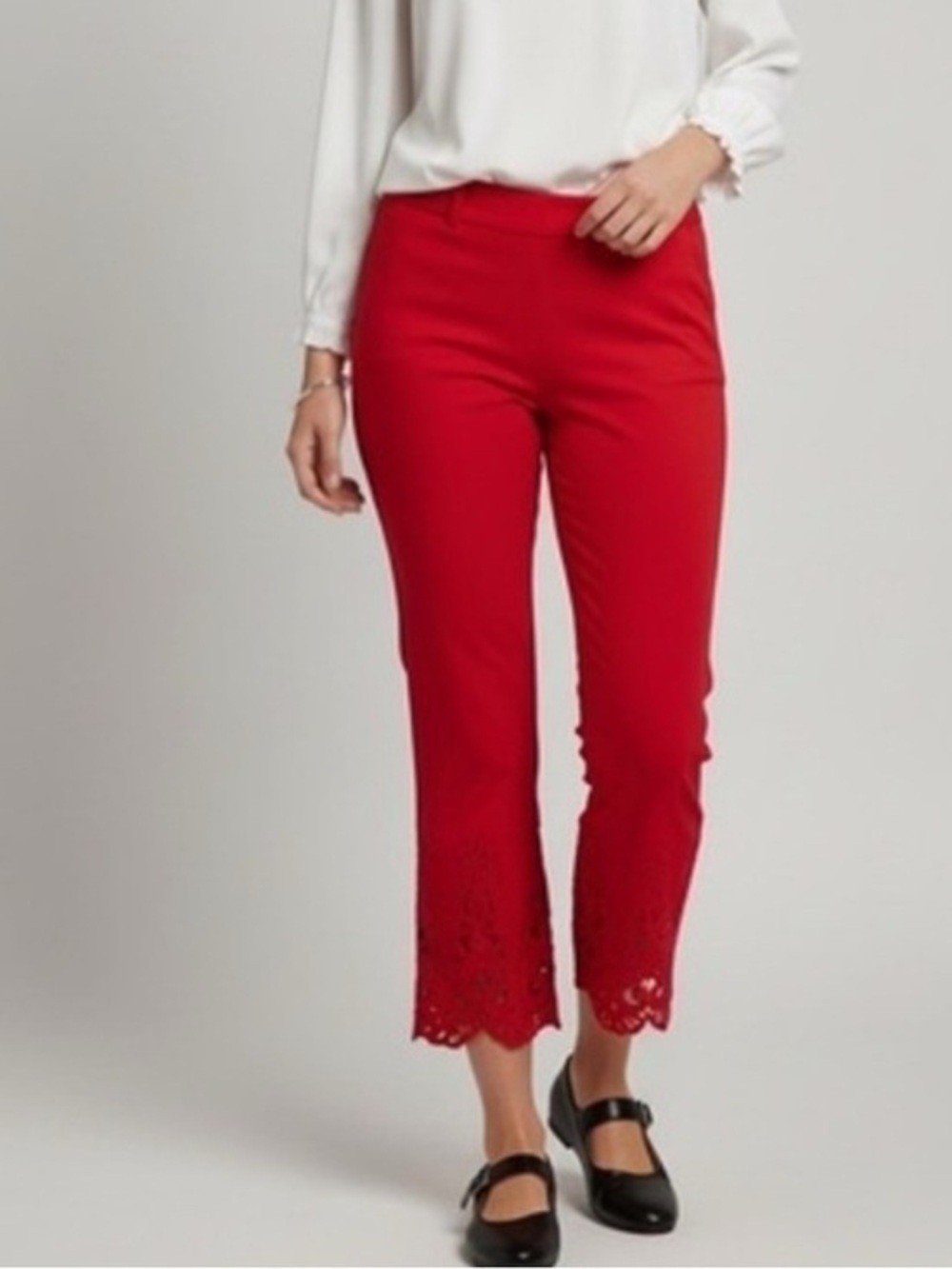 Attyre Vibrant Red Petite Cropped Pants with lace Details